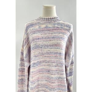 J Crew Ivory Pastel Stripe Mock Neck Sweater Pink Purple Pullover Knit XL NWT